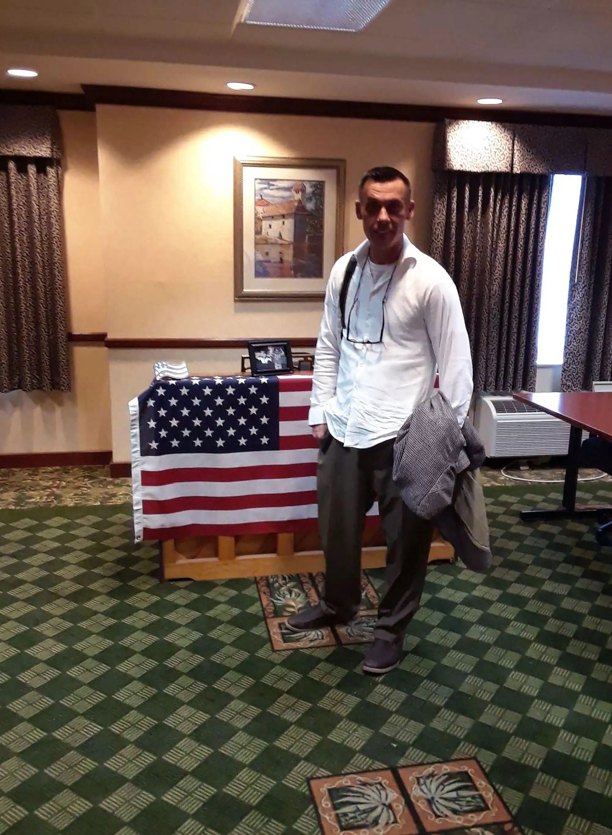 Preparations for the Veteran and Children's Books author David Haave giving a piano tribute to fallen soldiers.